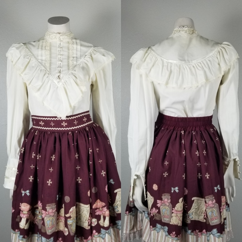 Vintage 70s Jessica's Gunnies/ Gunne Sax Ruffled Ivory Blouse with Lace